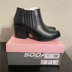 Soda Black Faux Leather Block Heel Ankle Booties